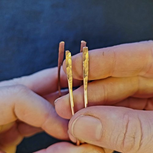 Jennifer Brooks's Rainbow Autumn Tree Earrings - , Contemporary Wire Jewelry, Dapping, Dapping Jewelry, How To Punch Holes, Hole Punching, Punch A Hole, Lashing, Wire Lashing, ,  thinning for the punch.